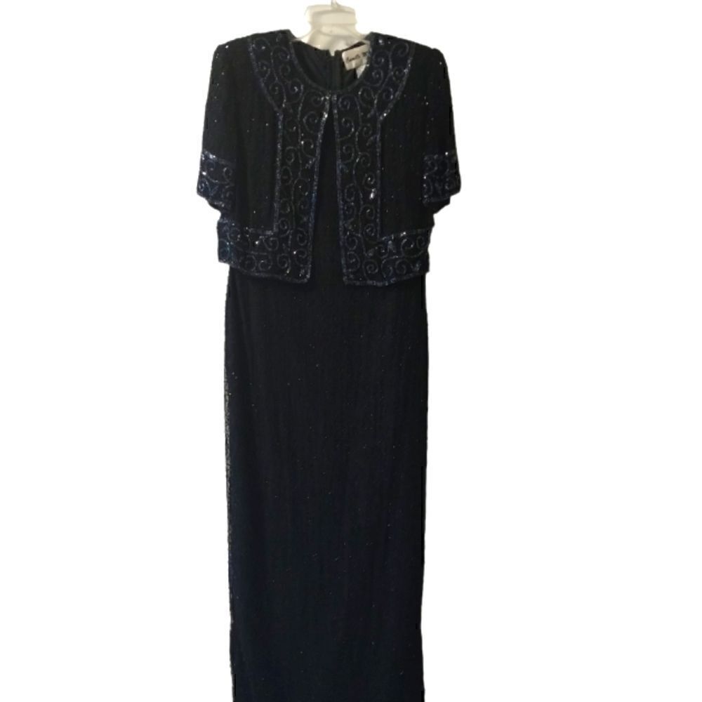 Camille Marie Vintage Blackbeaded Gown Long Column Dress Size Pm — image 2 of 8